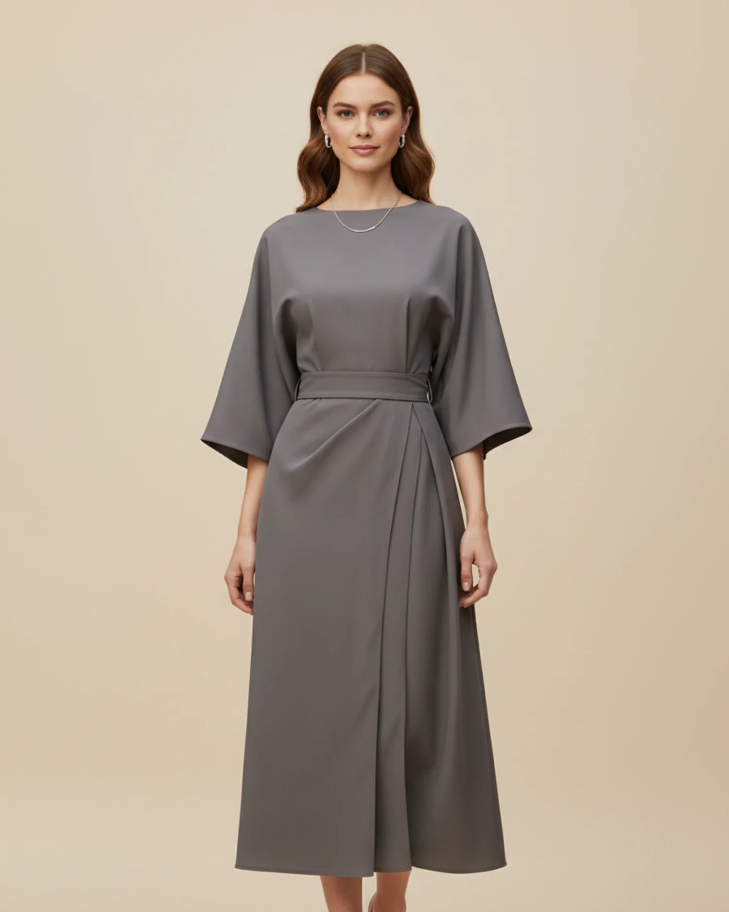 Black Wrap Midi Dress | Elegant Balloon Sleeve Cocktail Dress - View 5