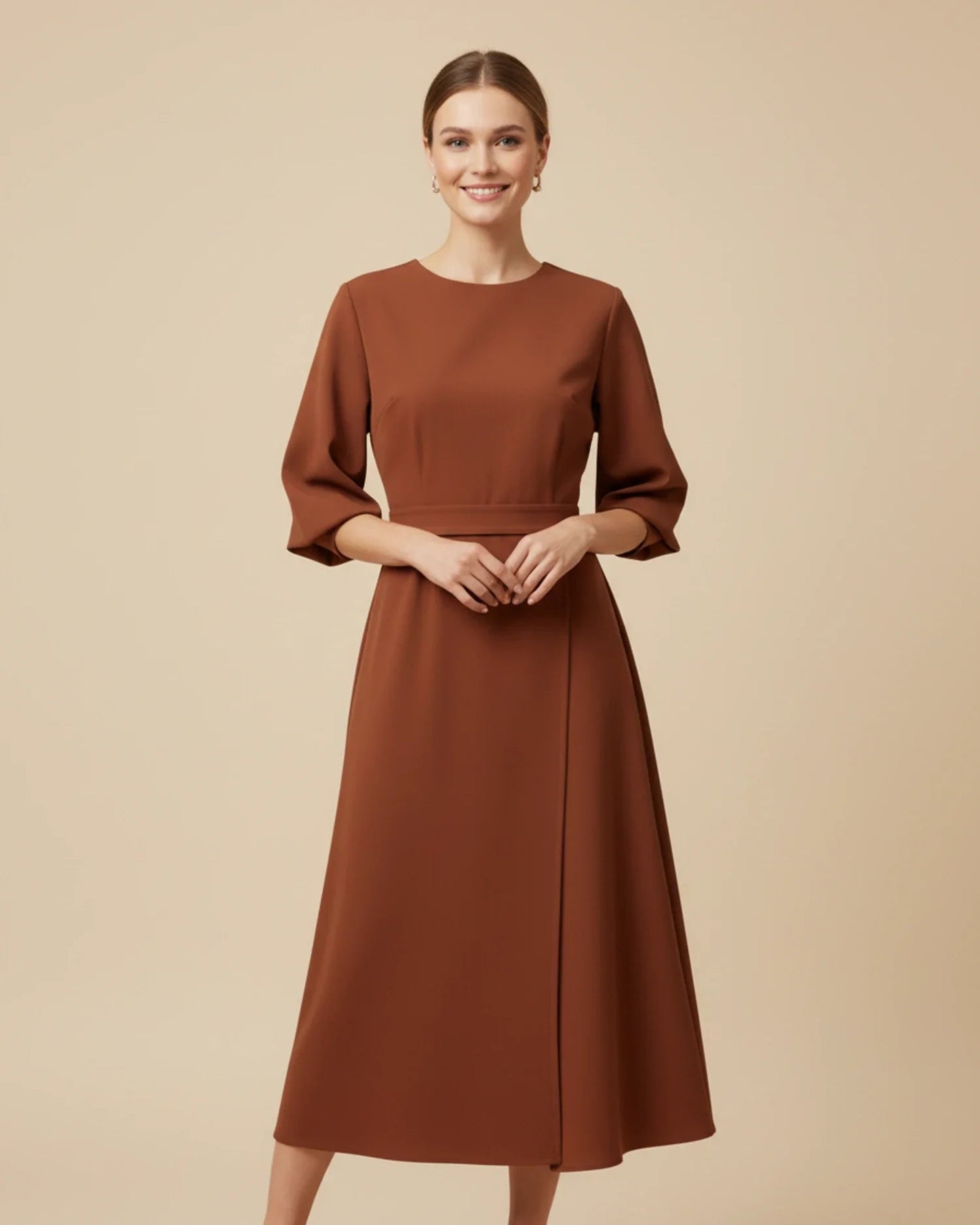 Black Wrap Midi Dress | Elegant Balloon Sleeve Cocktail Dress - View 6