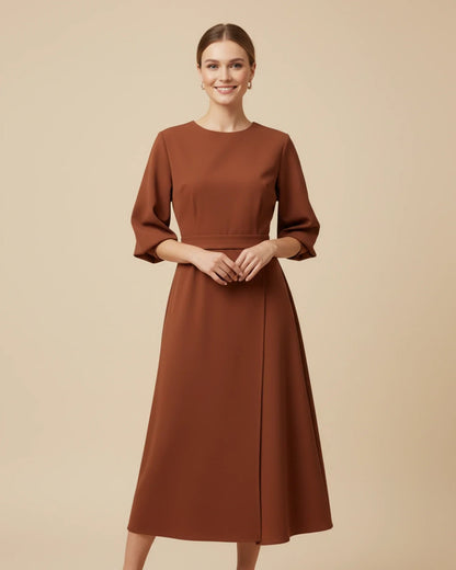 Black Wrap Midi Dress | Elegant Balloon Sleeve Cocktail Dress - View 6