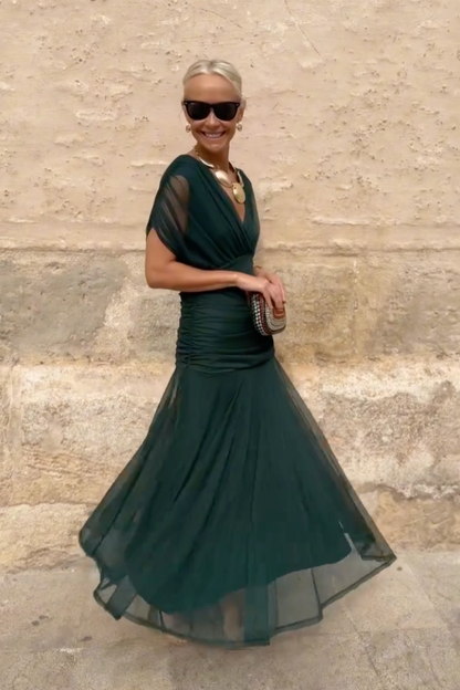 Women's V-Neck Maxi Dress | Elegant Cape Sleeve Gown - View 4