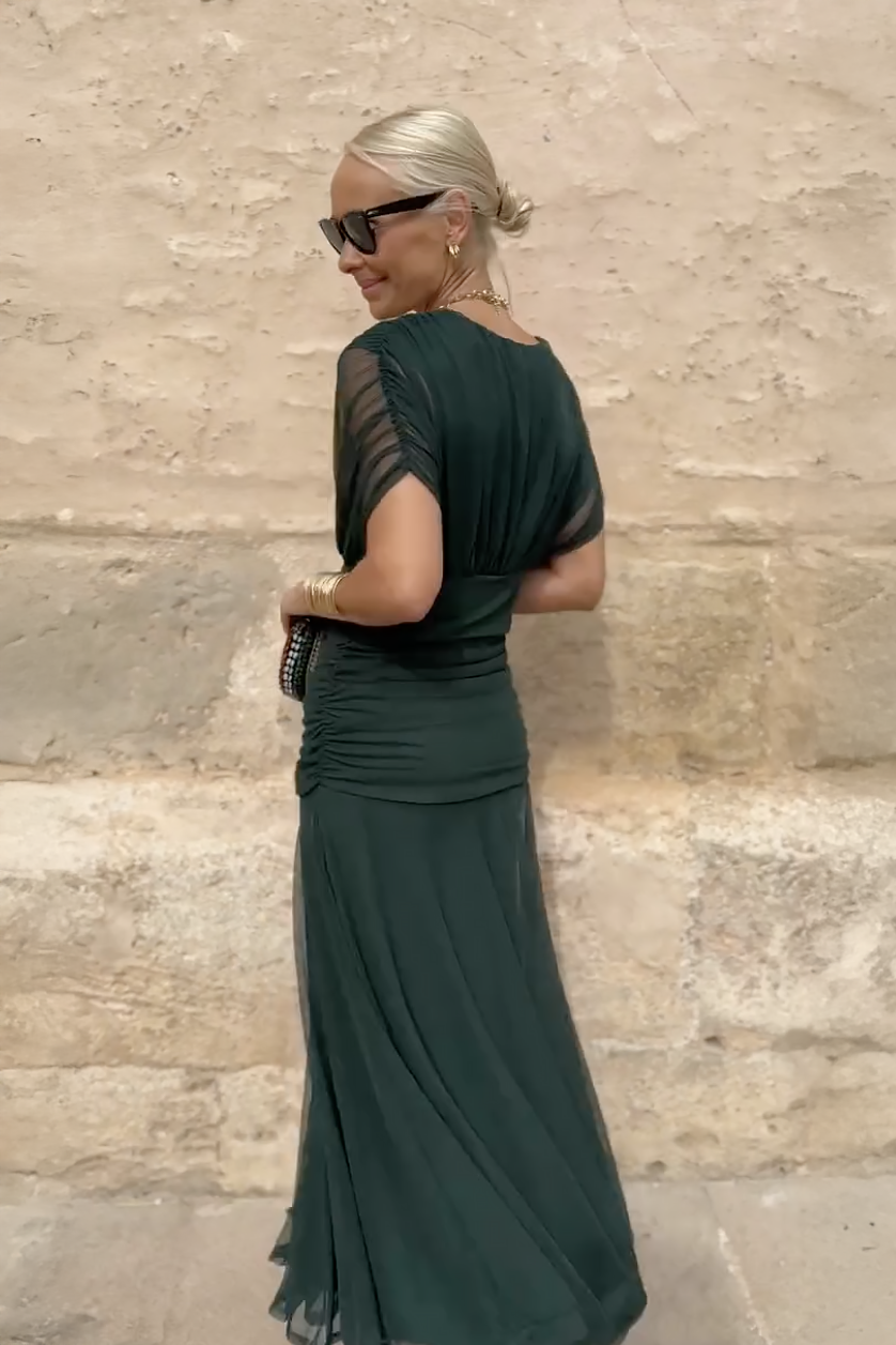 Women's V-Neck Maxi Dress | Elegant Cape Sleeve Gown - View 5
