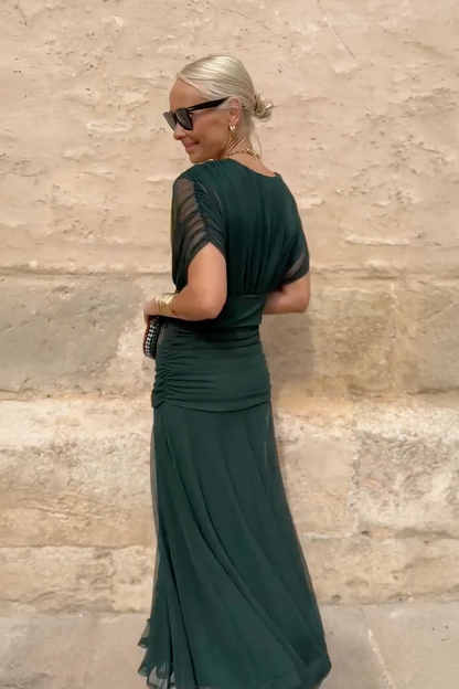 Women's V-Neck Maxi Dress | Elegant Cape Sleeve Gown - View 5