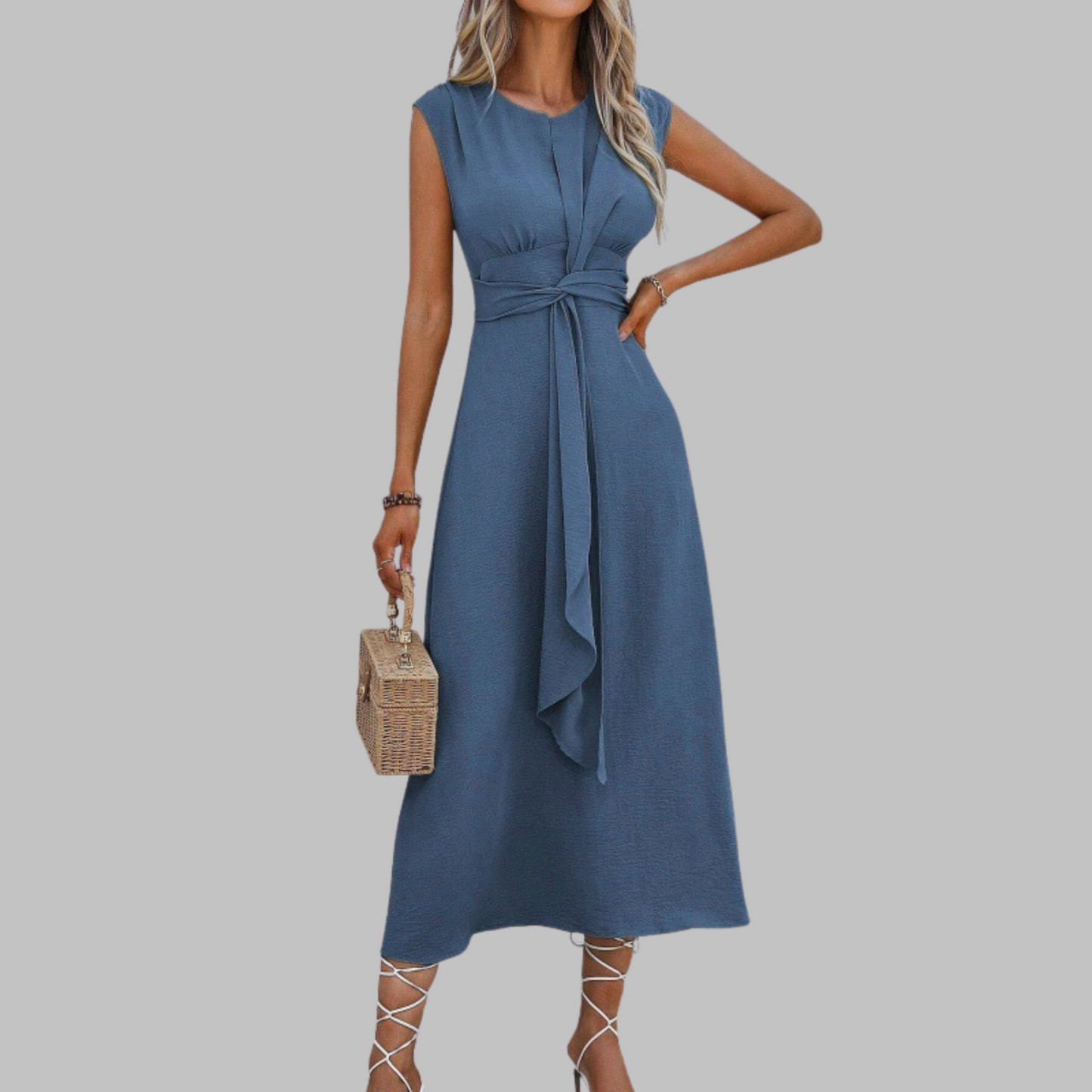 Women's A-Line Midi Dress | Elegant Sleeveless Design - View 3