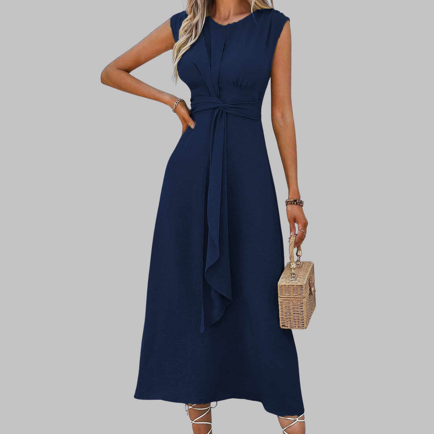 Women's A-Line Midi Dress | Elegant Sleeveless Design - View 8