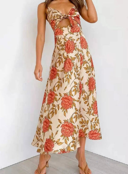 Floral Print Midi Dress | Elegant Tie-Front Design - View 4