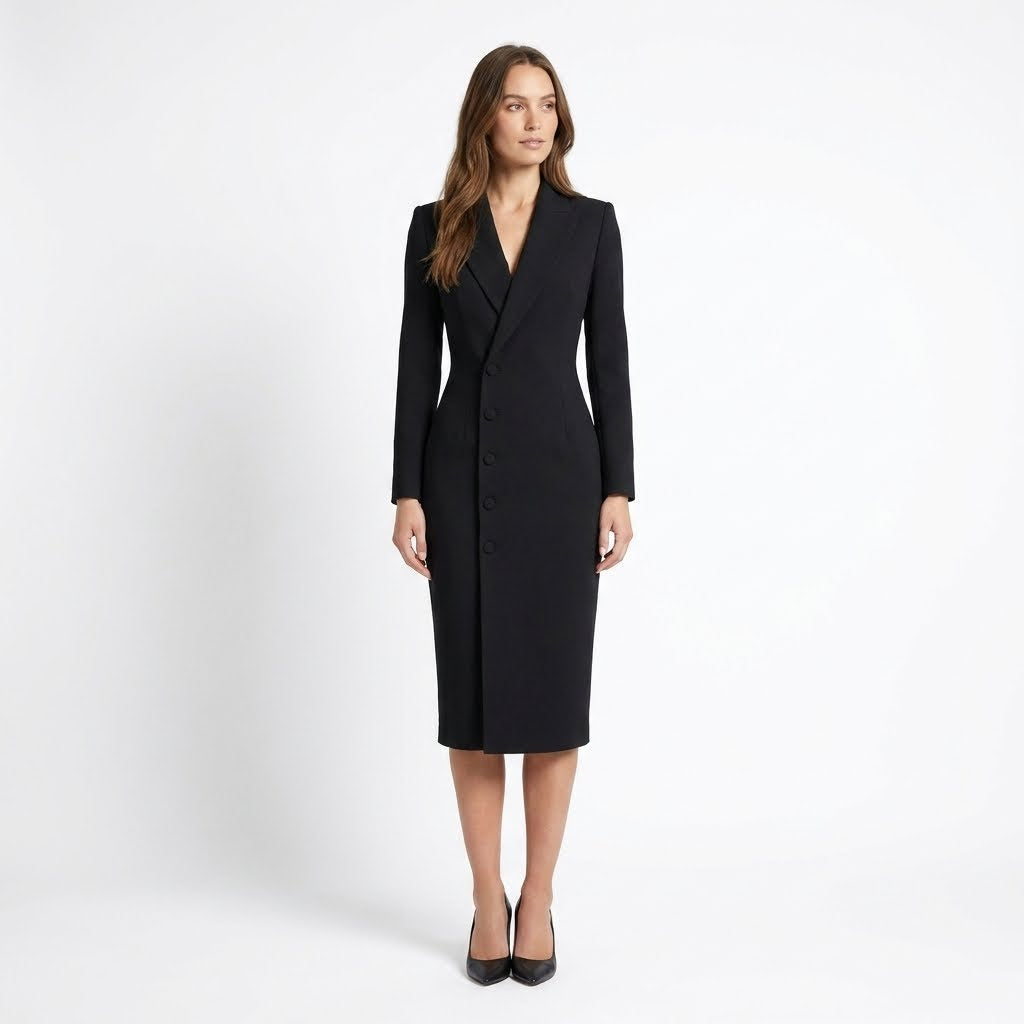 Tailored Lapel Midi Dress | Professional Knee-Length Fit - View 4