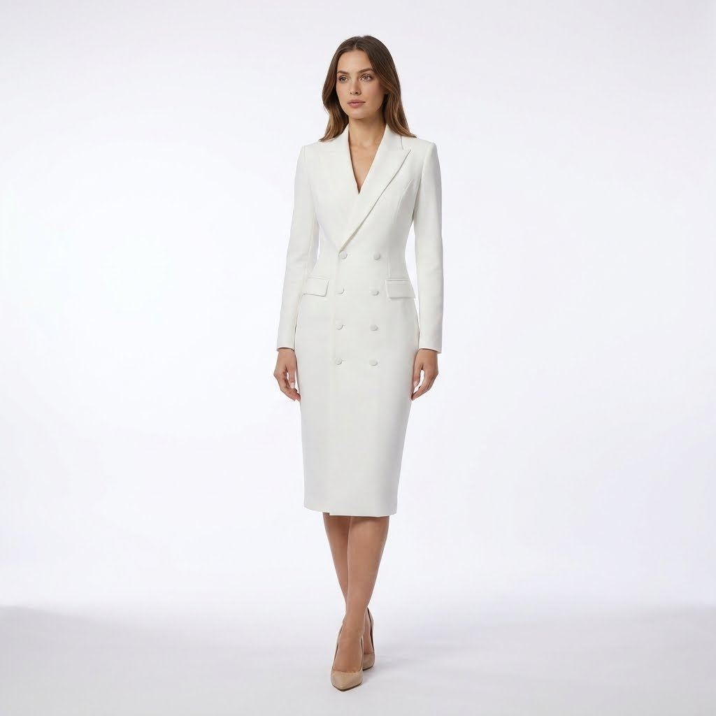 Tailored Lapel Midi Dress | Professional Knee-Length Fit - View 5