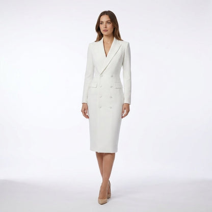 Tailored Lapel Midi Dress | Professional Knee-Length Fit - View 5
