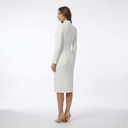 Tailored Lapel Midi Dress | Professional Knee-Length Fit - View 6