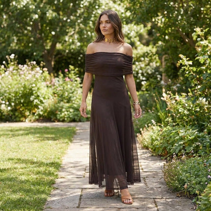Off-Shoulder Chiffon Maxi Dress | Elegant Flowing Style - View 2