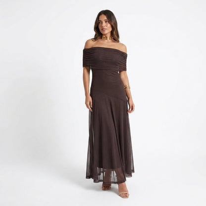 Off-Shoulder Chiffon Maxi Dress | Elegant Flowing Style - View 3