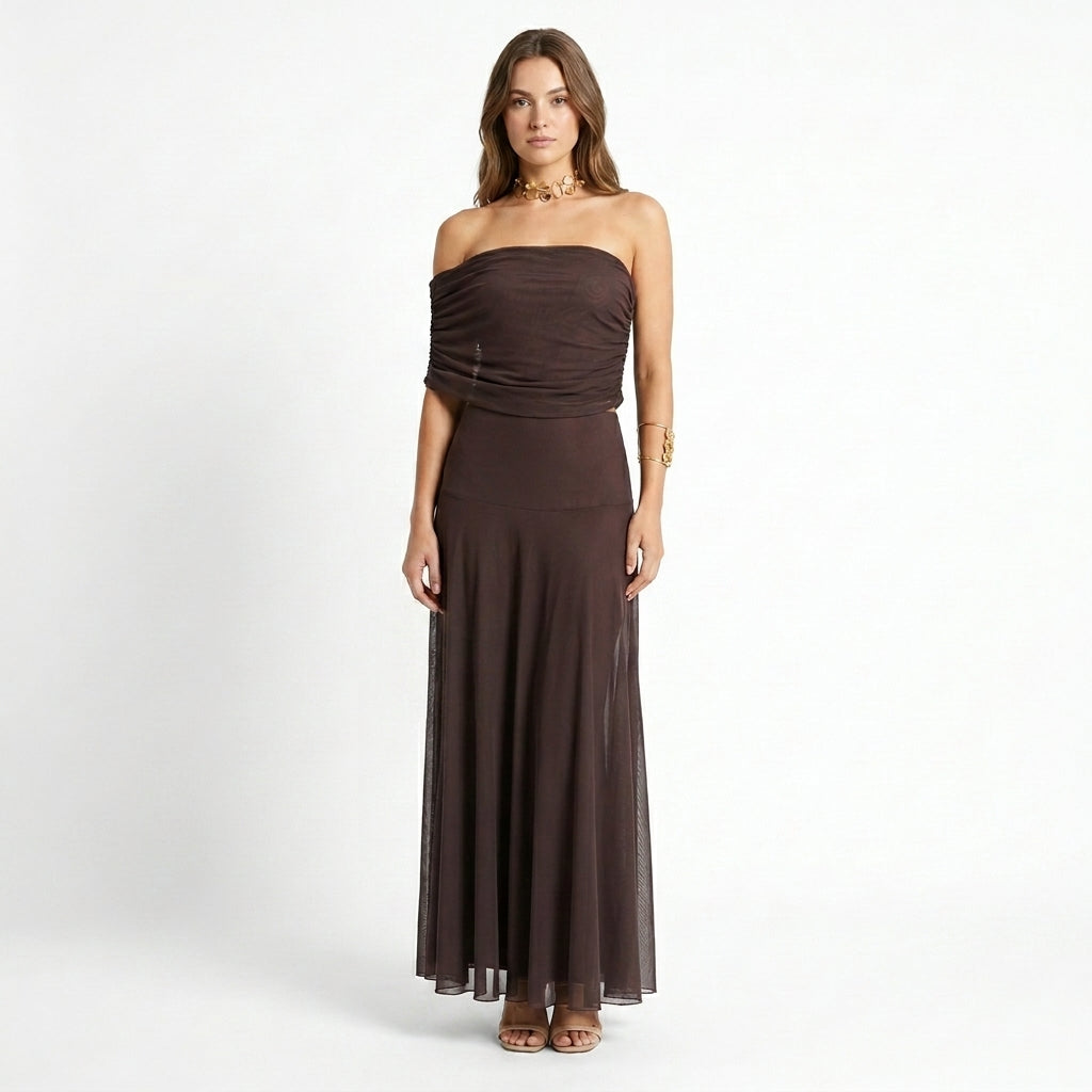 Off-Shoulder Chiffon Maxi Dress | Elegant Flowing Style - View 4