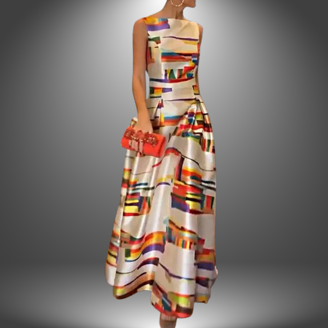 Geometric Print Maxi Dress | Flowing Sleeveless Summer Style - View 1