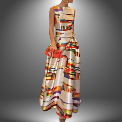 Geometric Print Maxi Dress | Flowing Sleeveless Summer Style - View 1