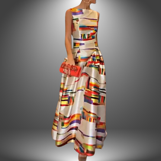 Geometric Print Maxi Dress | Flowing Sleeveless Summer Style - View 1