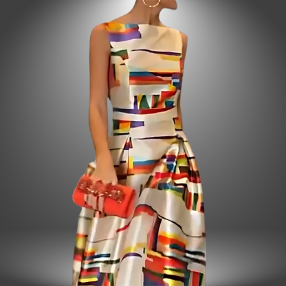 Geometric Print Maxi Dress | Flowing Sleeveless Summer Style - View 2