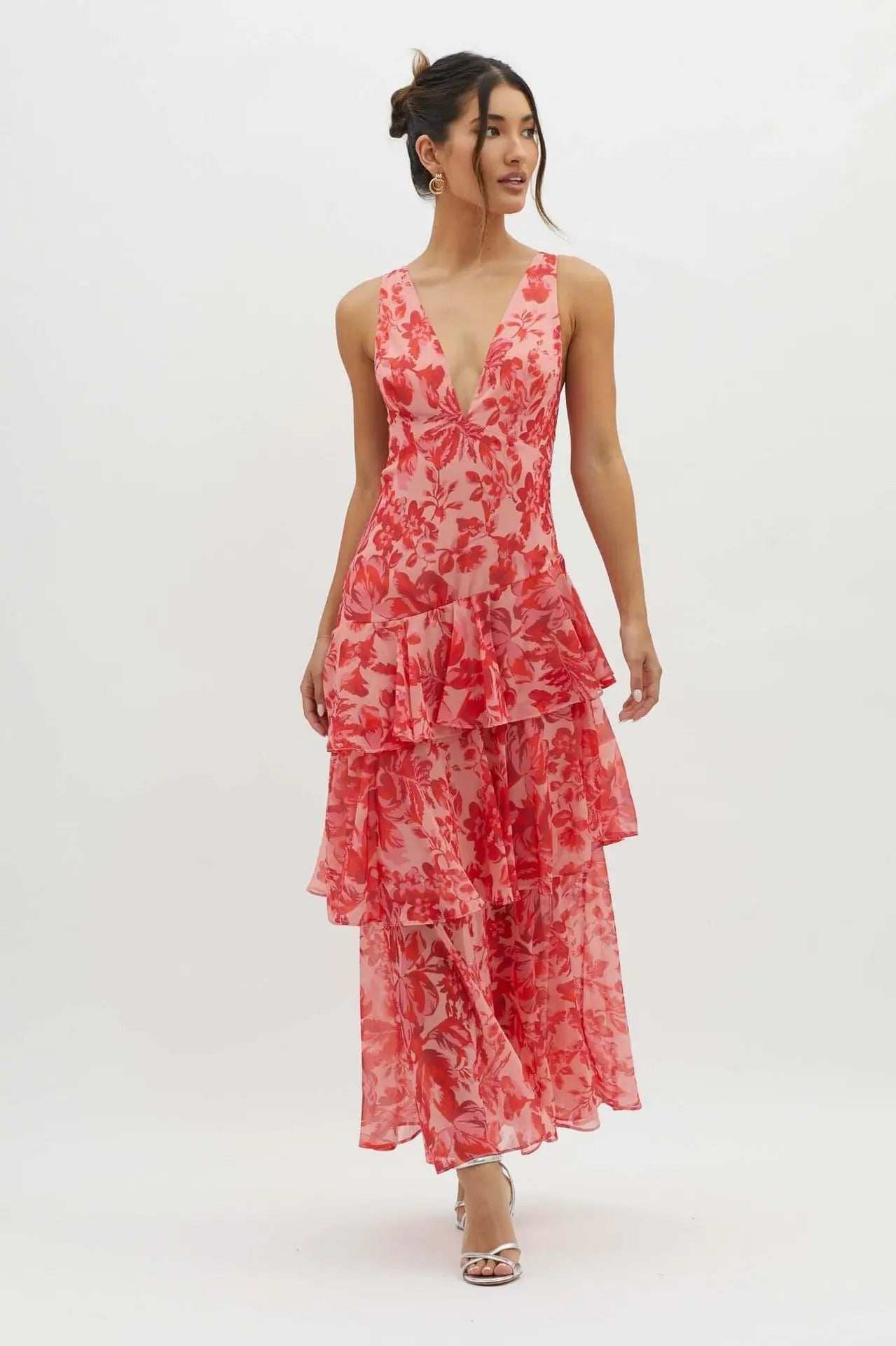 Women's V-Neck Tiered Maxi Dress | Flowing Summer Silhouette - View 6
