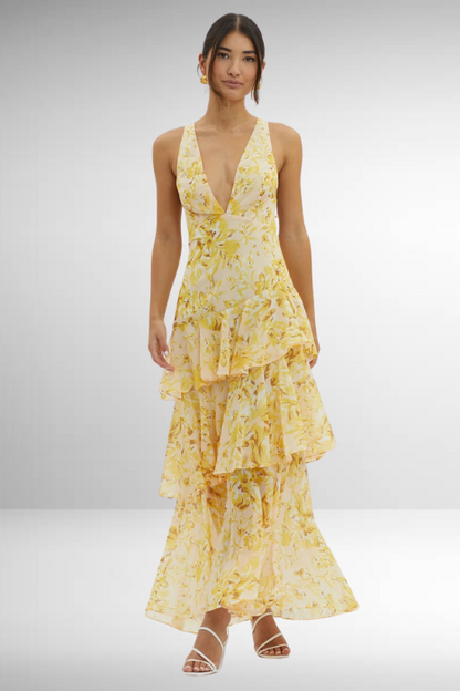 Women's V-Neck Tiered Maxi Dress | Flowing Summer Silhouette - View 9