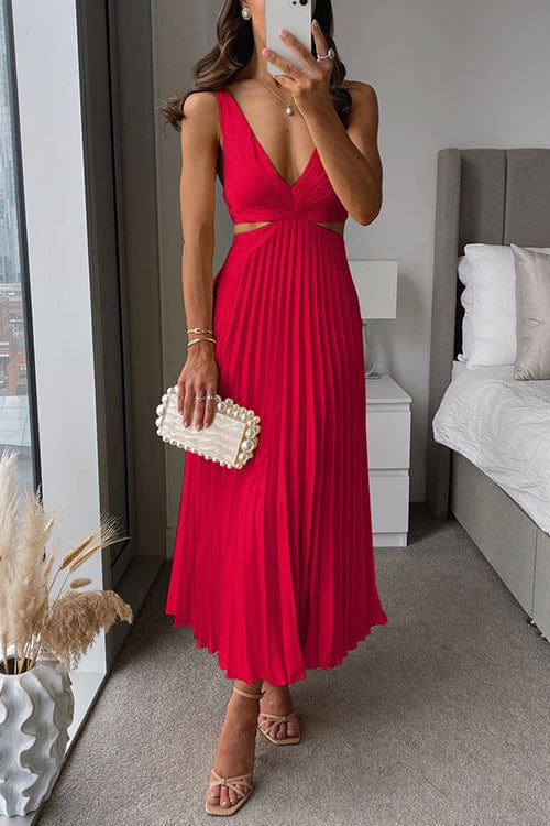 Women's Pleated V-Neck Midi Dress | Elegant Summer Dress - View 2
