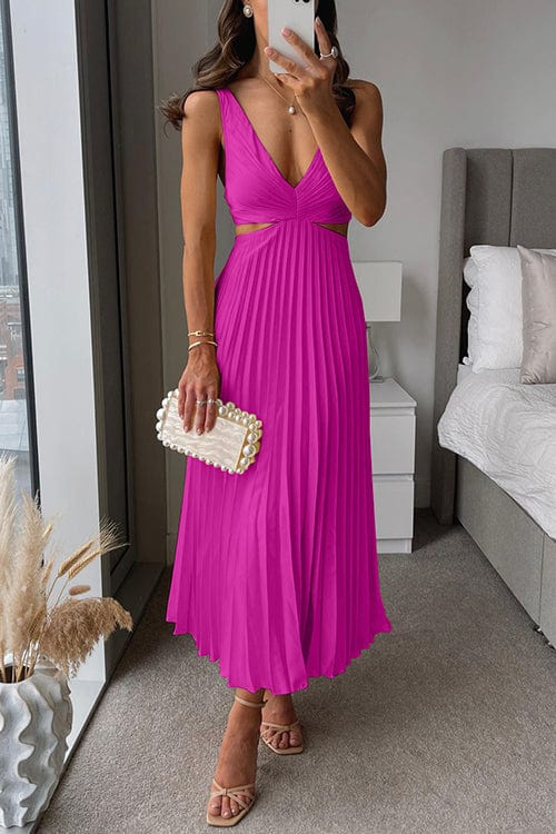 Women's Pleated V-Neck Midi Dress | Elegant Summer Dress - View 3