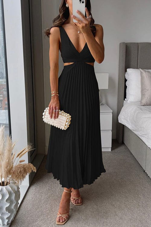 Women's Pleated V-Neck Midi Dress | Elegant Summer Dress - View 4