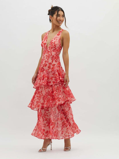 Floral Print Maxi Dress | Flowing Tiered Summer Style - View 1
