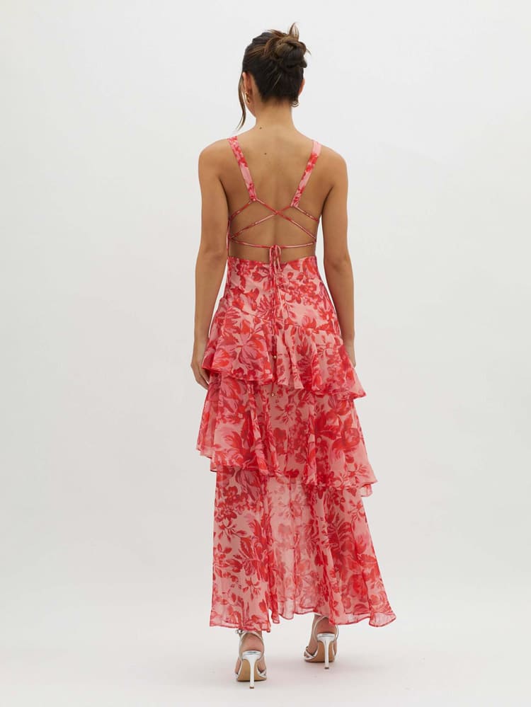 Floral Print Maxi Dress | Flowing Tiered Summer Style - View 3