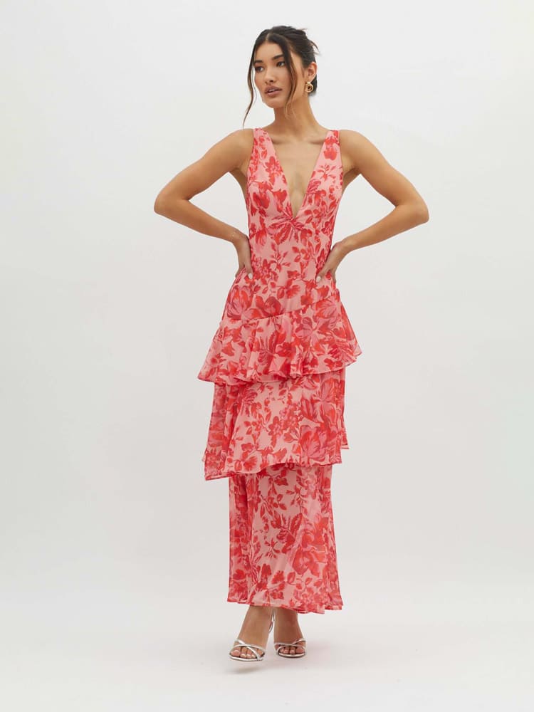 Floral Print Maxi Dress | Flowing Tiered Summer Style - View 4