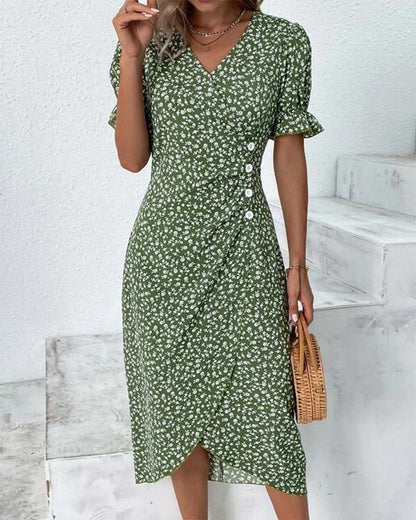 Floral Cotton Wrap Dress | Adjustable Midi Summer Dress - View 1