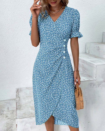 Floral Cotton Wrap Dress | Adjustable Midi Summer Dress - View 11