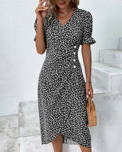 Floral Cotton Wrap Dress | Adjustable Midi Summer Dress - View 12