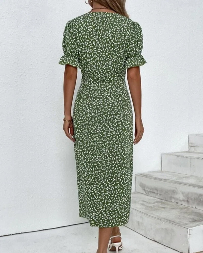 Floral Cotton Wrap Dress | Adjustable Midi Summer Dress - View 3