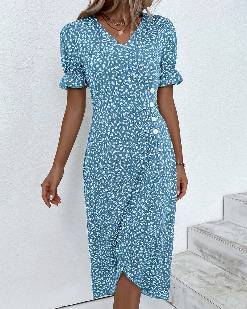 Floral Cotton Wrap Dress | Adjustable Midi Summer Dress - View 5