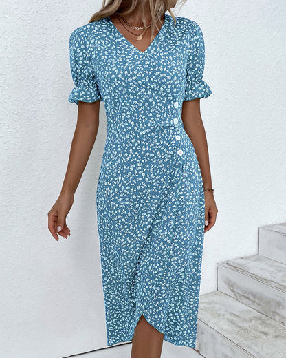 Floral Cotton Wrap Dress | Adjustable Midi Summer Dress - View 5