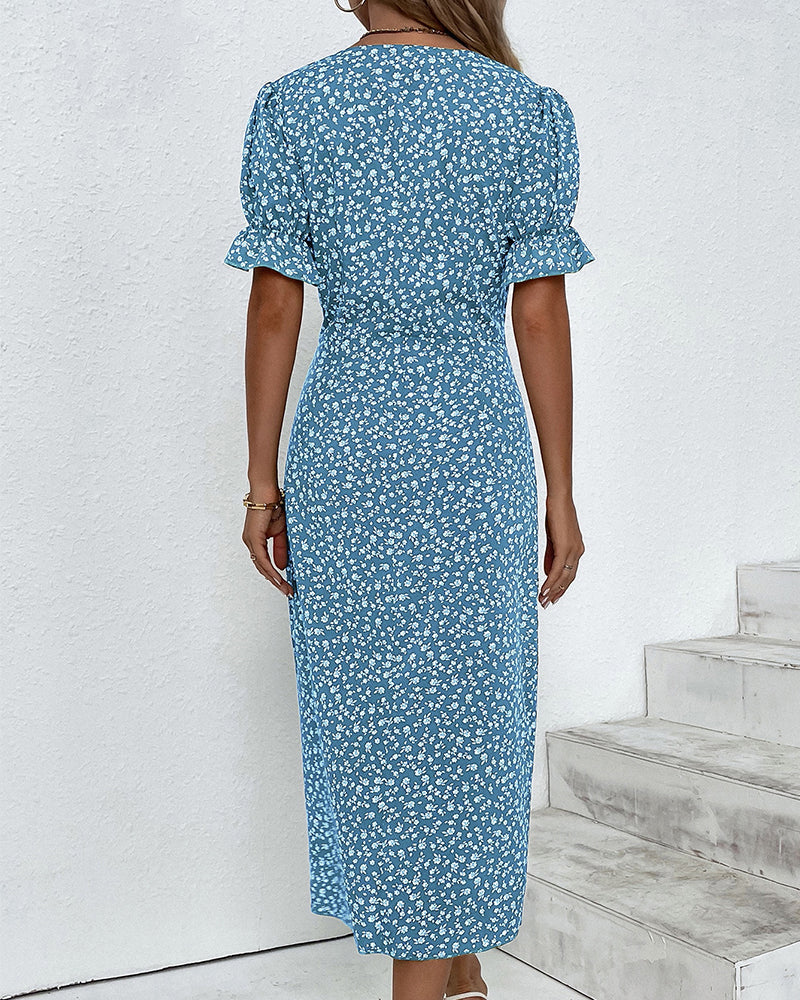 Floral Cotton Wrap Dress | Adjustable Midi Summer Dress - View 6
