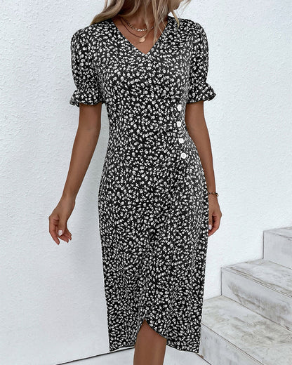 Floral Cotton Wrap Dress | Adjustable Midi Summer Dress - View 7
