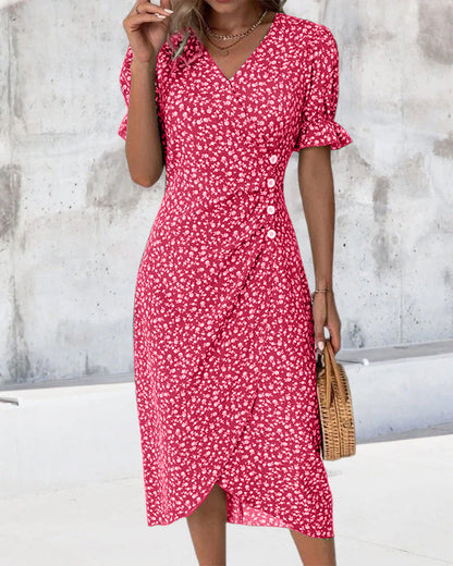 Floral Cotton Wrap Dress | Adjustable Midi Summer Dress - View 10