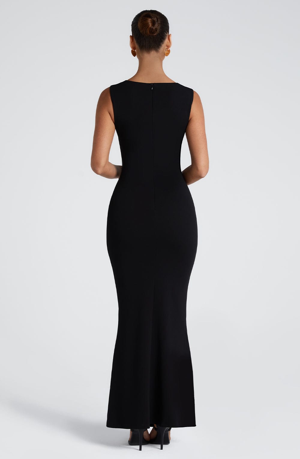 Black Square Neck Bodycon Maxi Dress | Elegant Formal Gown - View 4