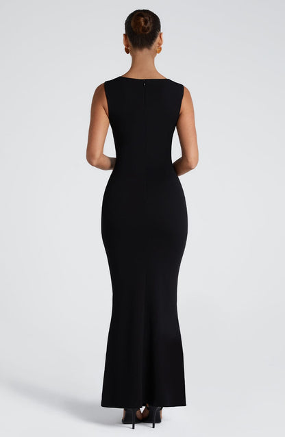Black Square Neck Bodycon Maxi Dress | Elegant Formal Gown - View 4