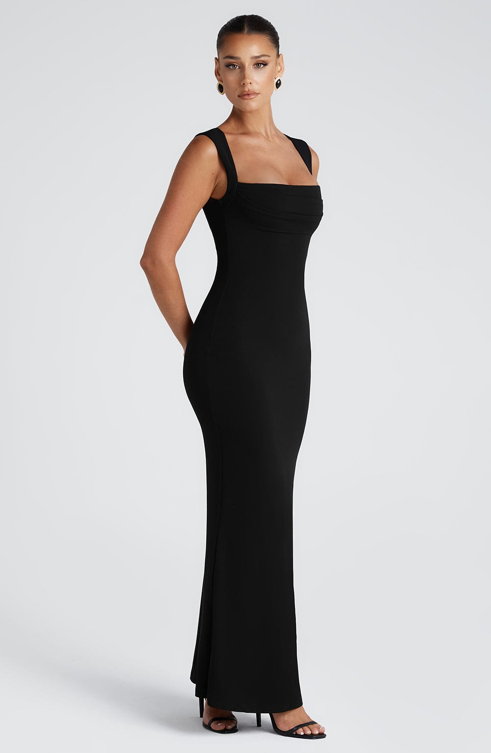Black Square Neck Bodycon Maxi Dress | Elegant Formal Gown - View 6