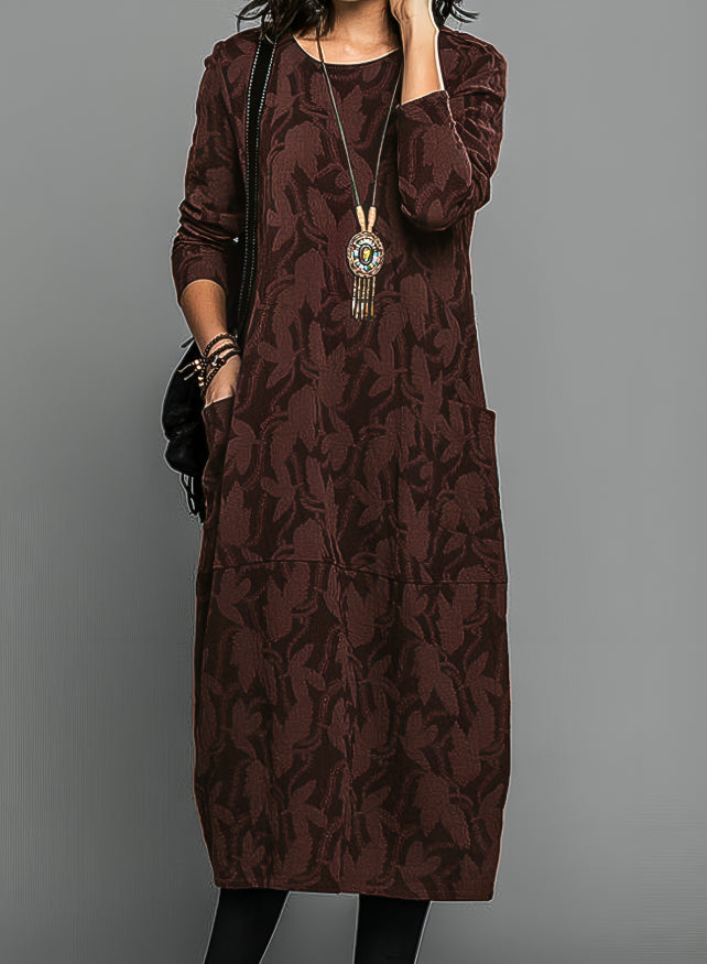 Cozy Knit Long Sleeve Midi Dress | Relaxed Fit with Pockets - View 1