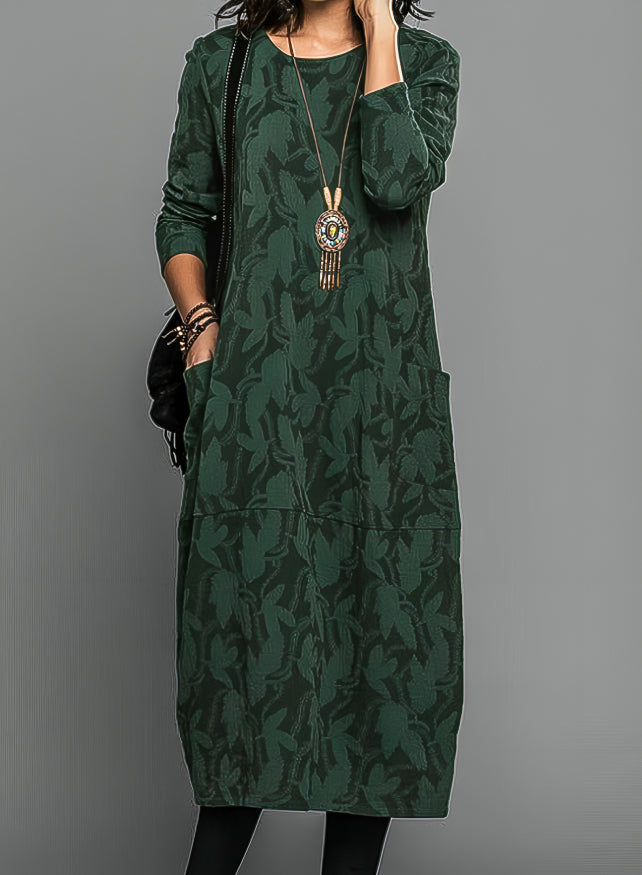 Cozy Knit Long Sleeve Midi Dress | Relaxed Fit with Pockets - View 2