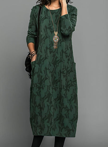 Cozy Knit Long Sleeve Midi Dress | Relaxed Fit with Pockets - View 2