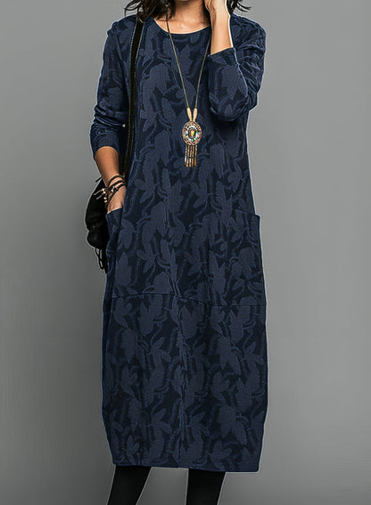 Cozy Knit Long Sleeve Midi Dress | Relaxed Fit with Pockets - View 3