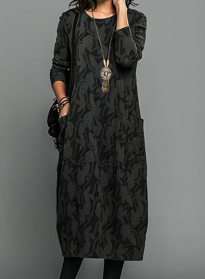 Cozy Knit Long Sleeve Midi Dress | Relaxed Fit with Pockets - View 4