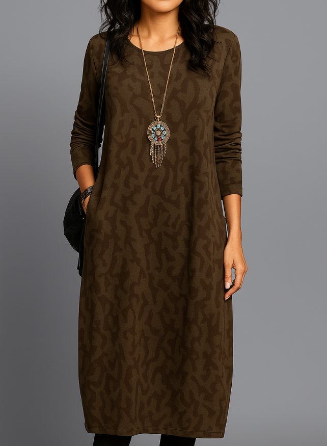 Cozy Knit Long Sleeve Midi Dress | Relaxed Fit with Pockets - View 5