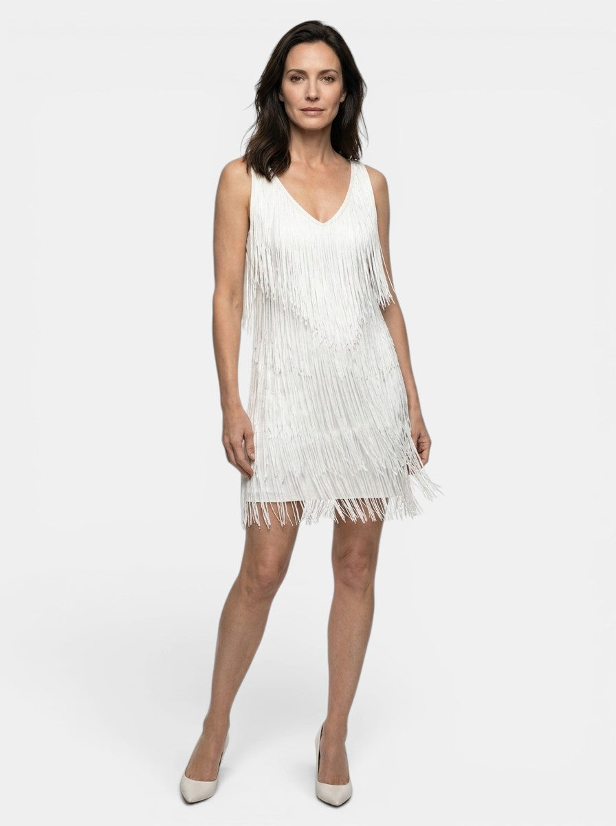 Vibrant V Neck Fringe Dress | Playful Mini Cocktail Dress - View 3