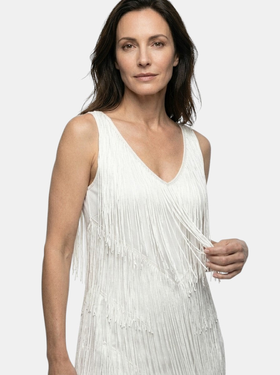 Vibrant V Neck Fringe Dress | Playful Mini Cocktail Dress - View 4