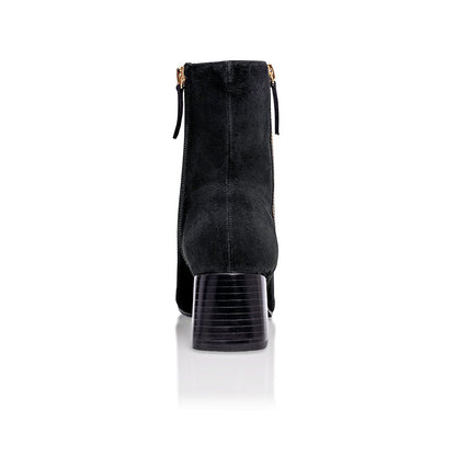 Arina Dress Ankle Bootie with a Block Heel in Black Suede