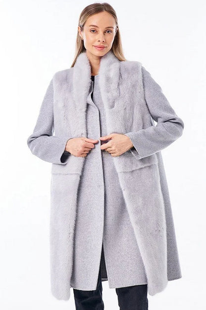 Genuine Mink Fur Virgin Wool Coat Plus Vest
